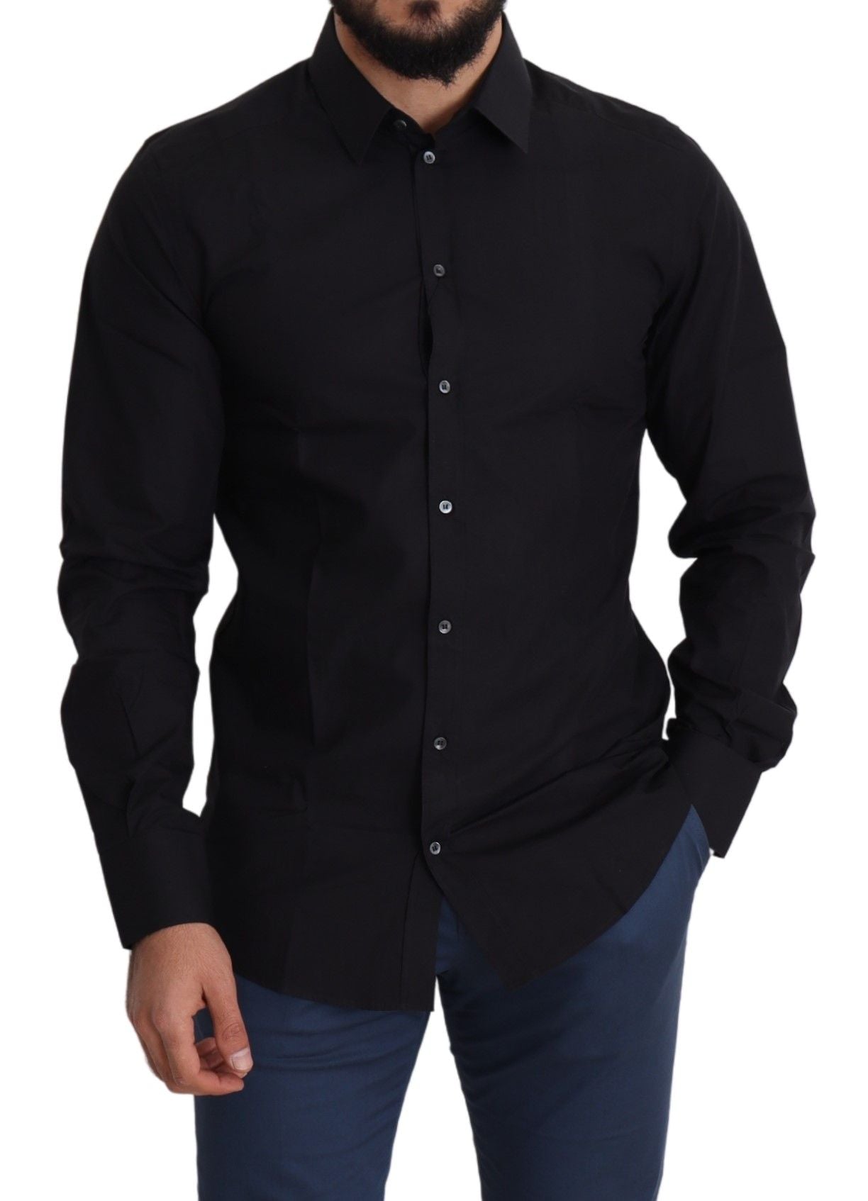 Sleek Black Cotton Dress Shirt