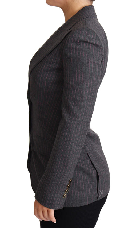 Elegant Gray Stretch Wool Blazer