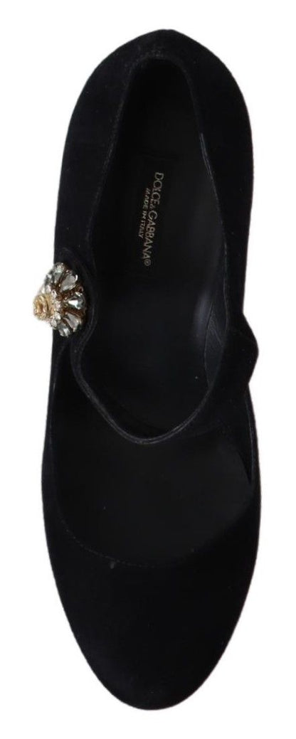 Elegant Black Suede Mary Janes Pumps