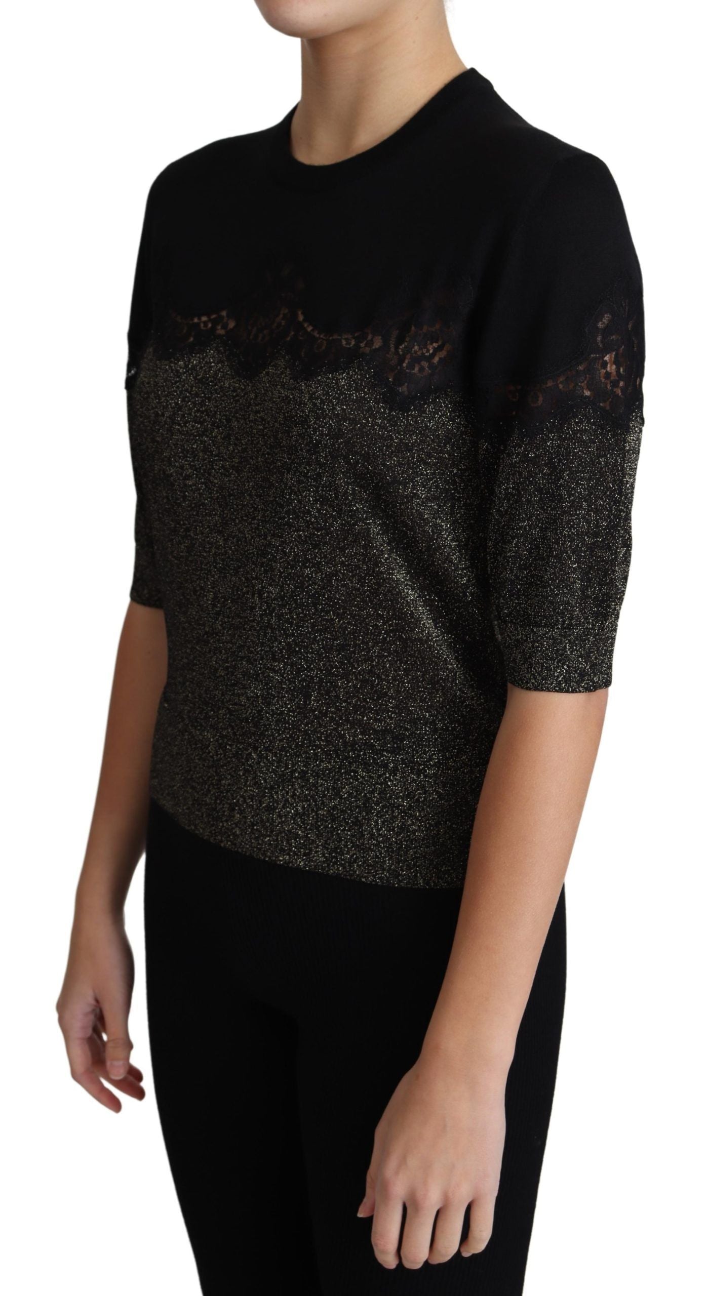 Elegant Lurex Threaded Jersey Lace Blouse