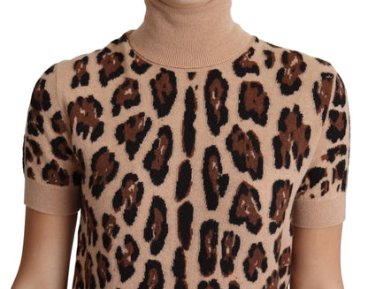 Elegant Leopard Print Wool Turtleneck Top