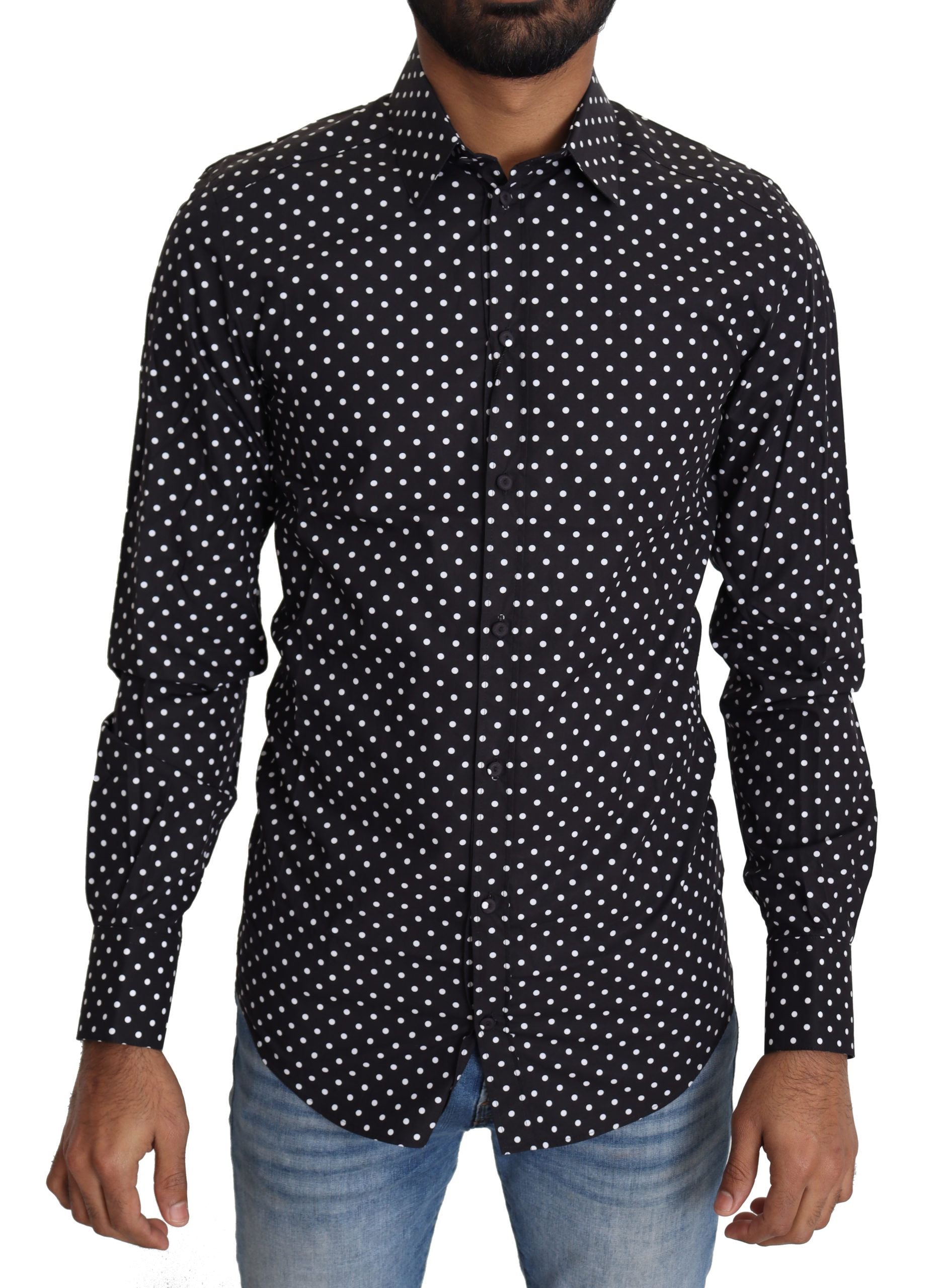 Elegant Polka Dot Men's Long Sleeve Shirt