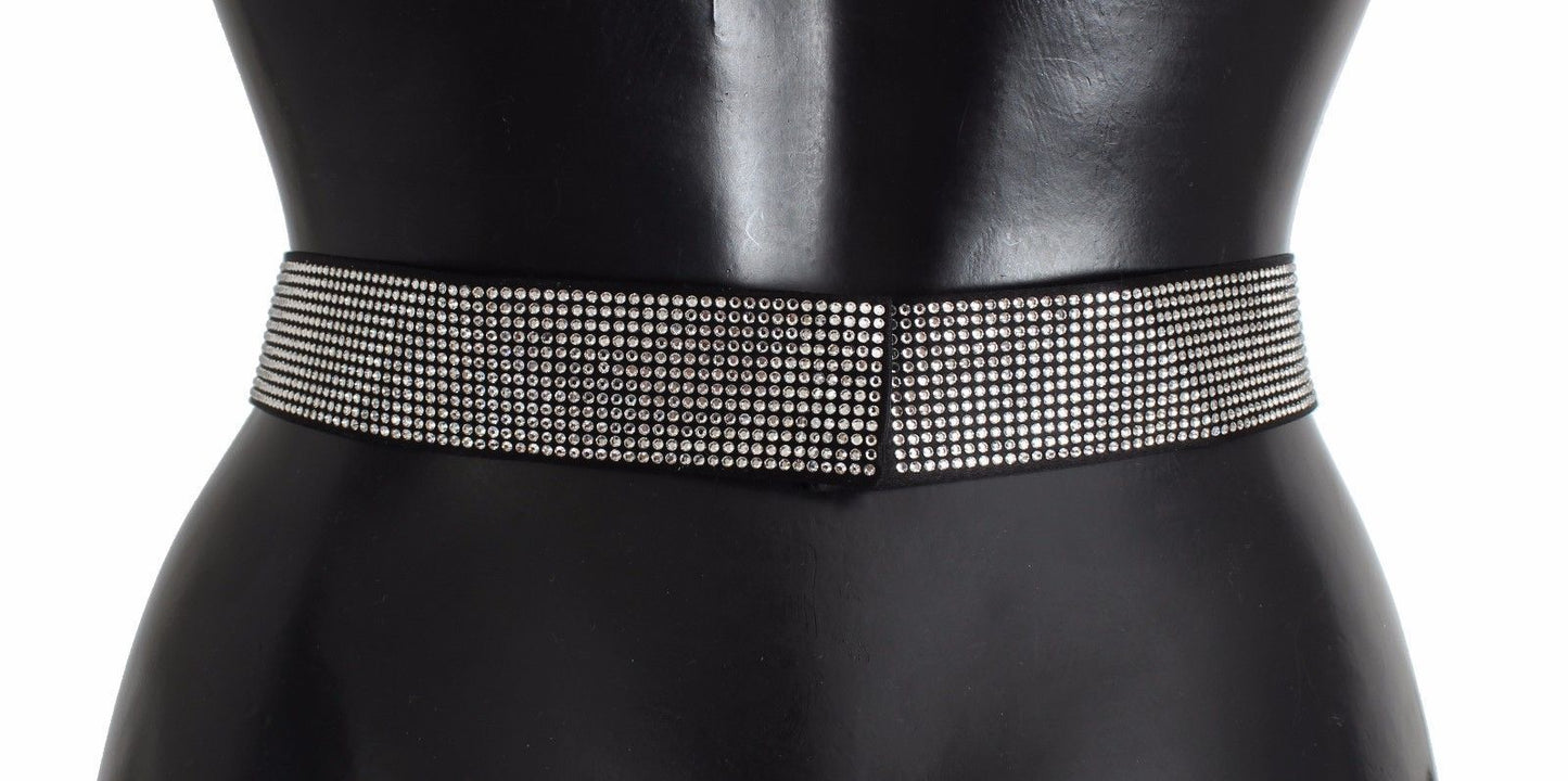 Black Silk Crystal Bow Waist Belt Elegance