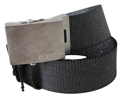 Elegant Black Canvas Waist Belt with Silver Buckle