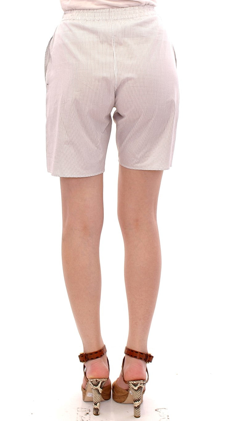 Chic White Checkered Cotton Shorts