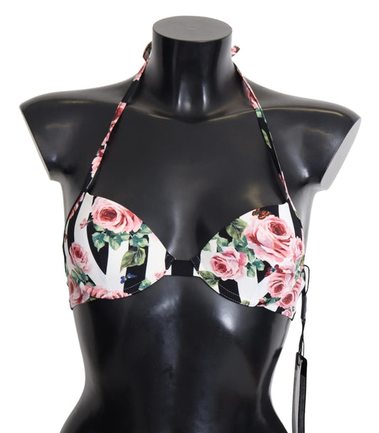 Chic Rose Print Bikini Top for Elegant Beach Days