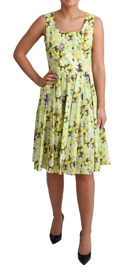 Elegant Yellow Floral A-Line Sleeveless Dress