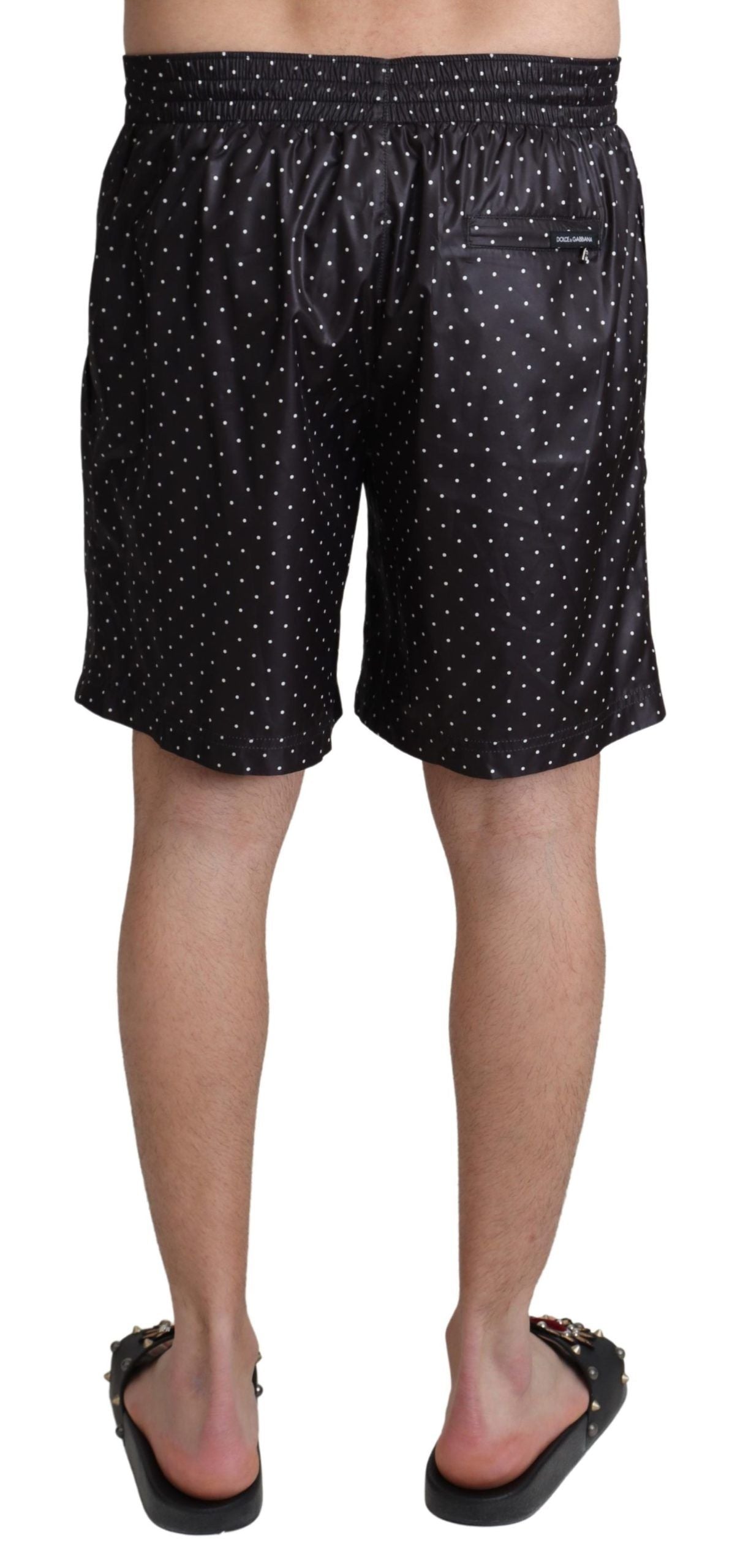 Chic Black Polka Dot Men's Swim Trunks