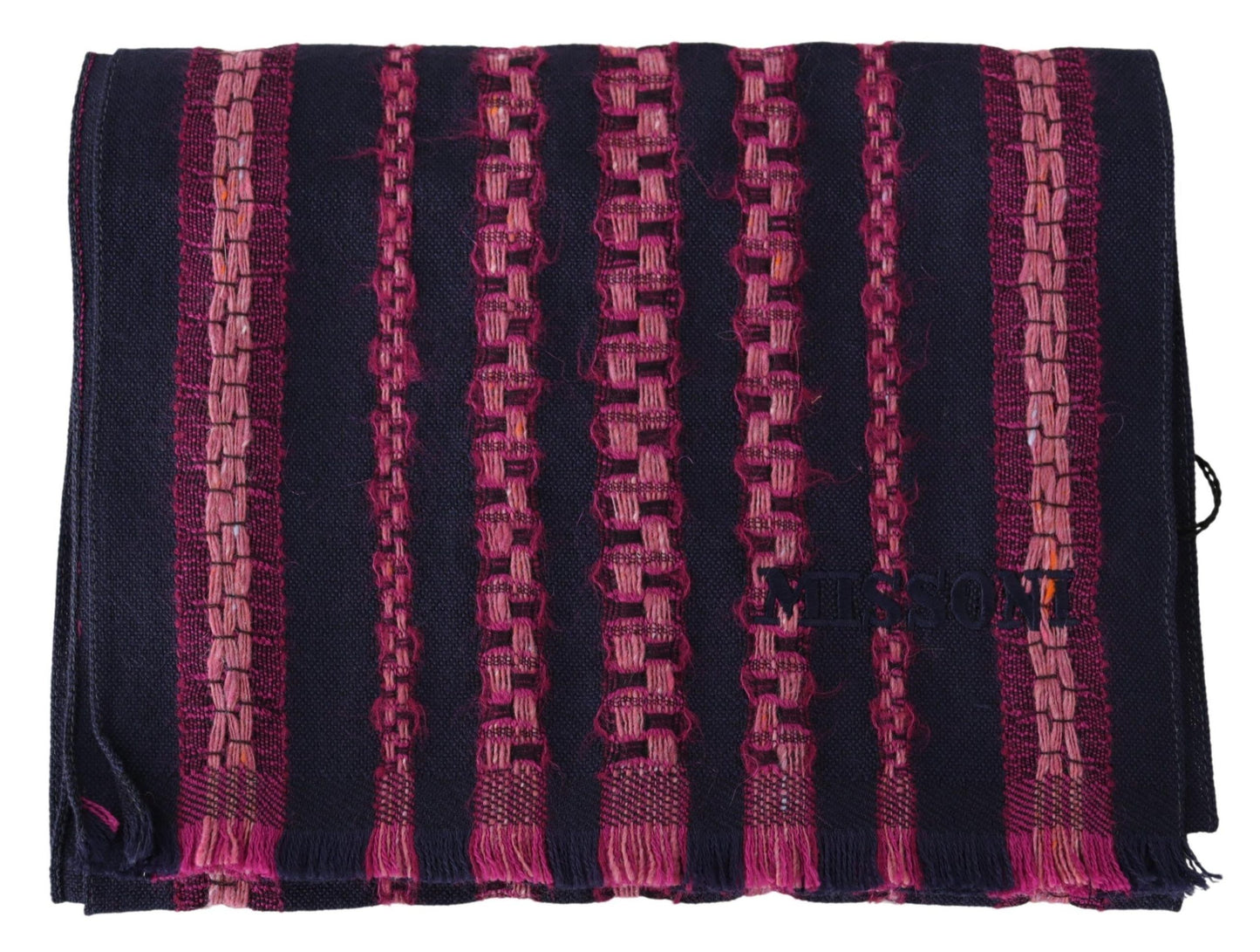 Elegant Striped Wool Scarf in Black and Pink