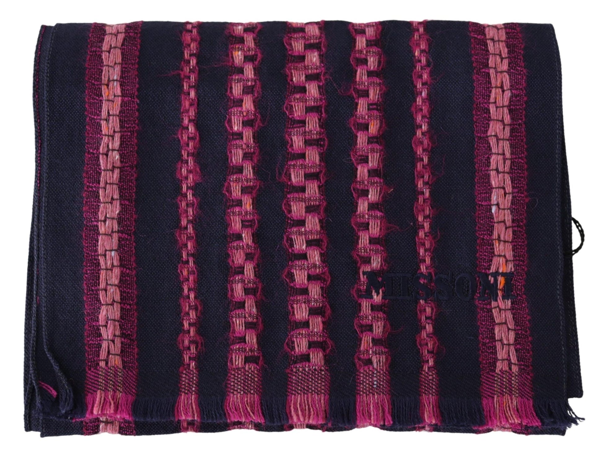 Elegant Striped Wool Scarf in Black and Pink