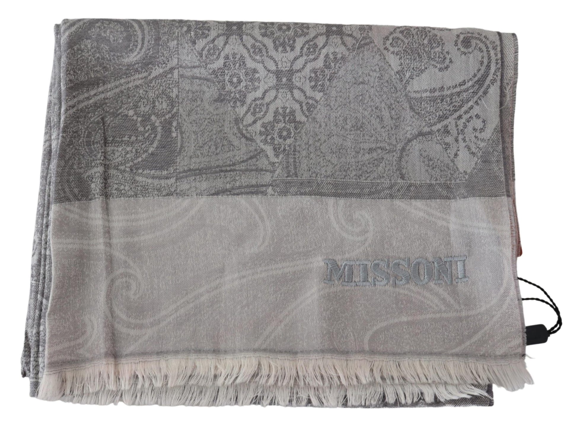 Elegant Paisley Wool Scarf in Gray