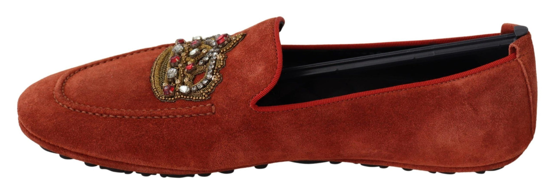 Opulent Orange Leather Loafers with Gold Embroidery