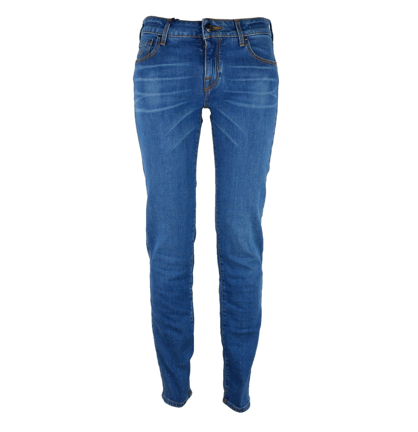 Elegant Blue Denim Jacquard Pants