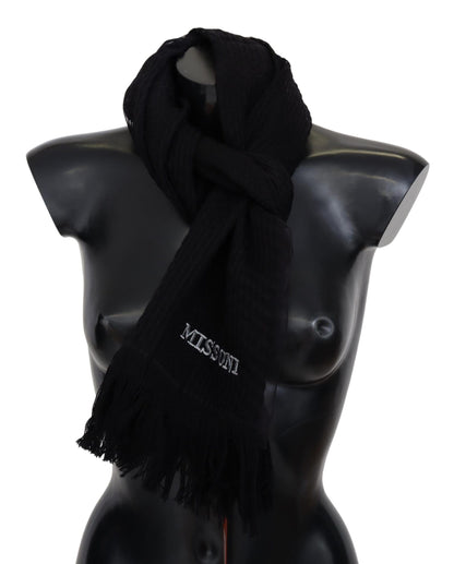 Elegant Wool Silk Unisex Black Scarf