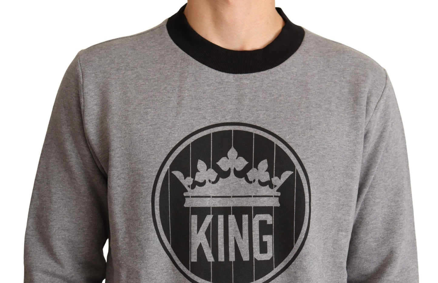 Elegant Gray Crown Motif Crewneck Sweater