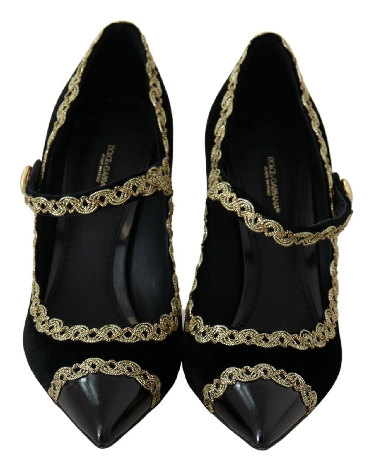 Elegant Gold-Embroidered Black Velvet Pumps