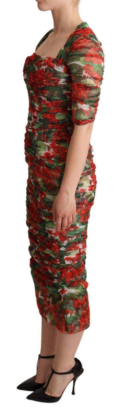 Elegant Red Floral Midi Sheath Dress