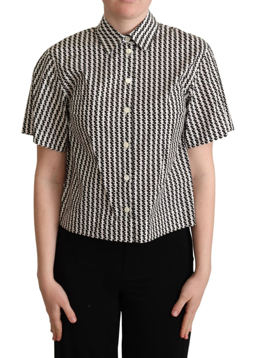 Elegant Black and White Patterned Cotton Polo