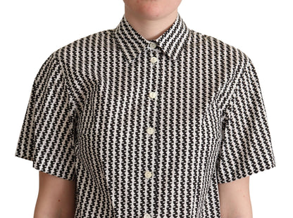 Elegant Black and White Patterned Cotton Polo