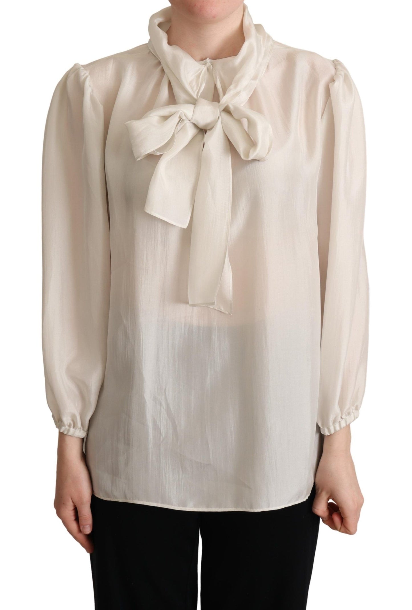 Elegant Light Gray Silk Ascot Blouse