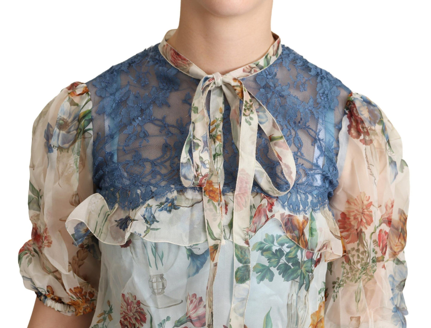 Chic Floral Silk Blouse with Ascot Collar