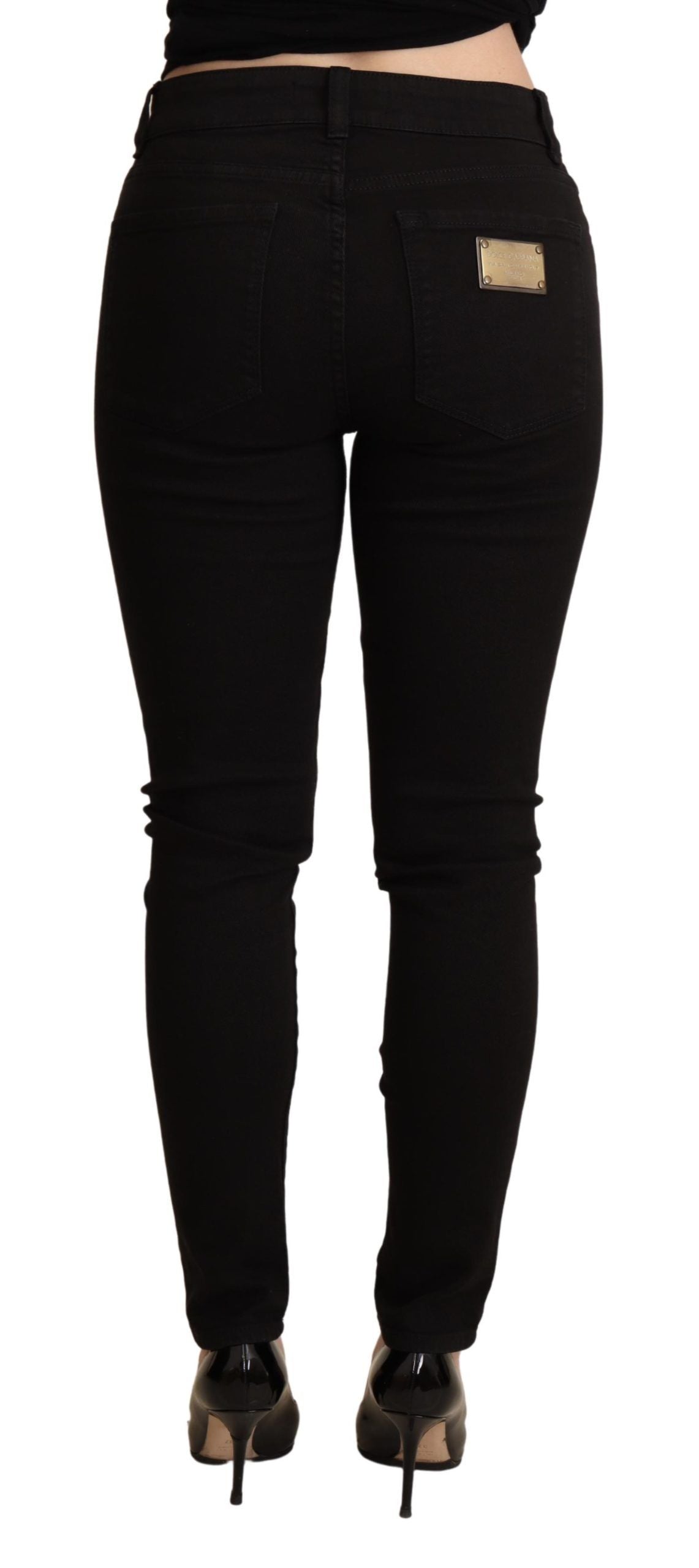 Elegant Black Mid-Waist Skinny Jeans