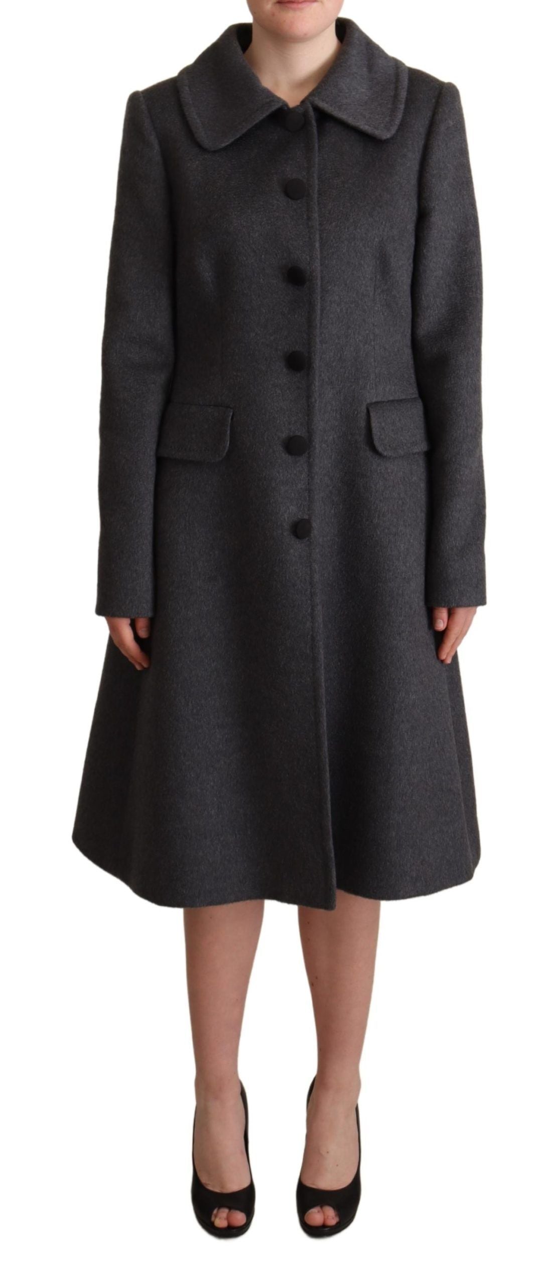 Elegant Gray Cashmere Trench Coat