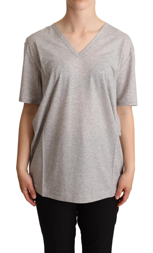 Elegant Gray V-Neck Cotton Tee