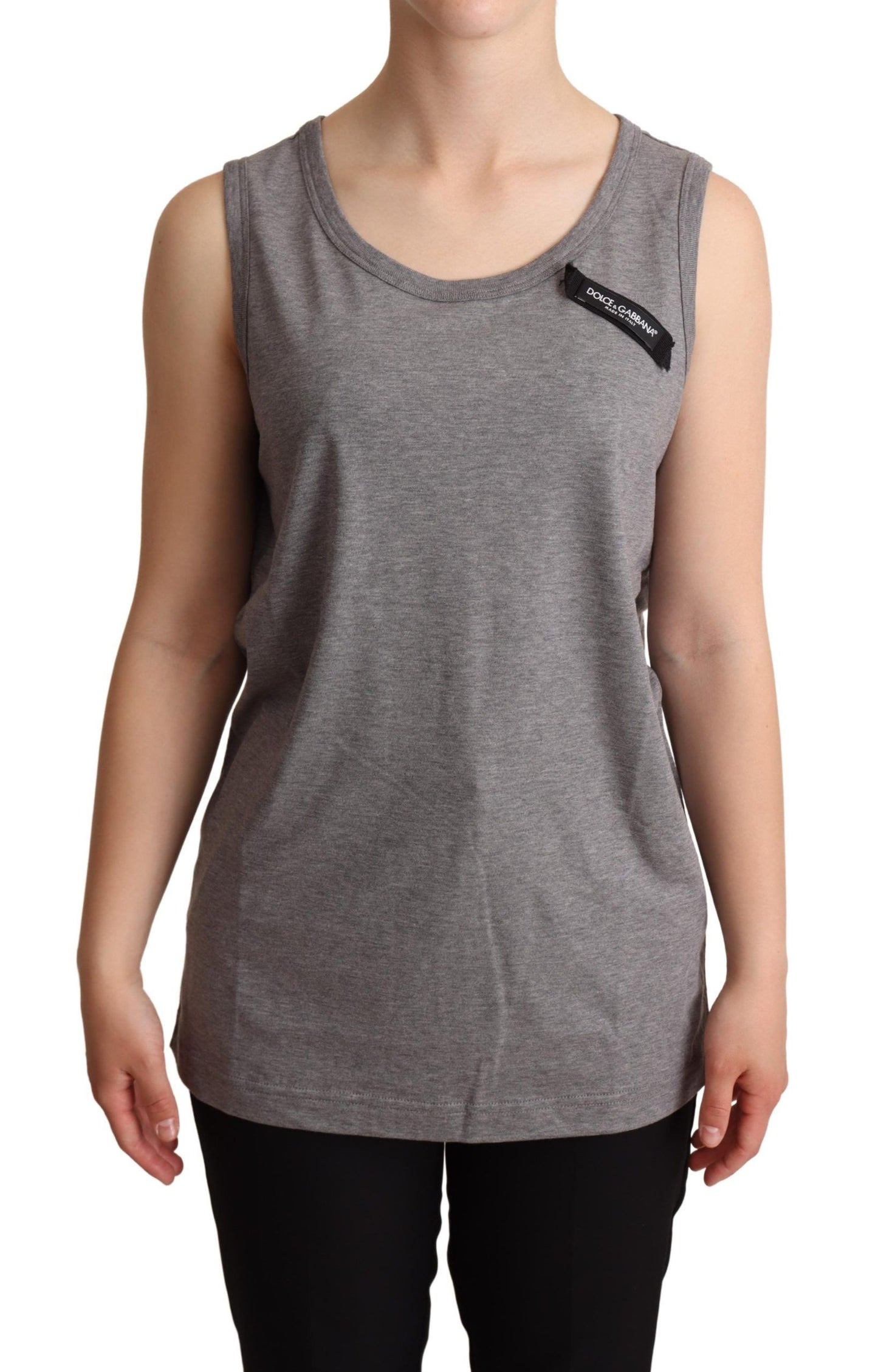 Elegant Gray Cotton Jersey Sleeveless Tank