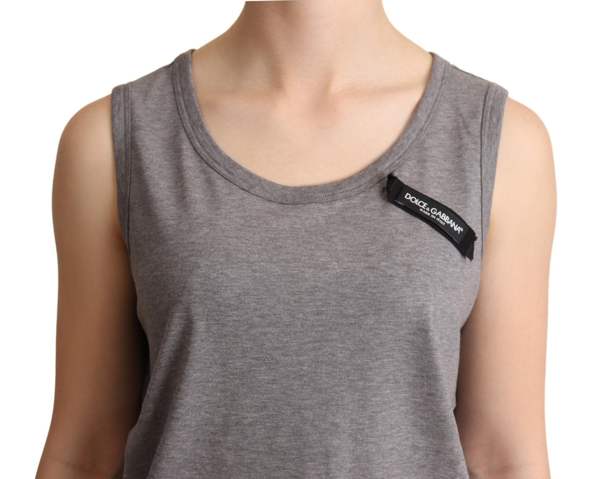 Elegant Gray Cotton Jersey Sleeveless Tank