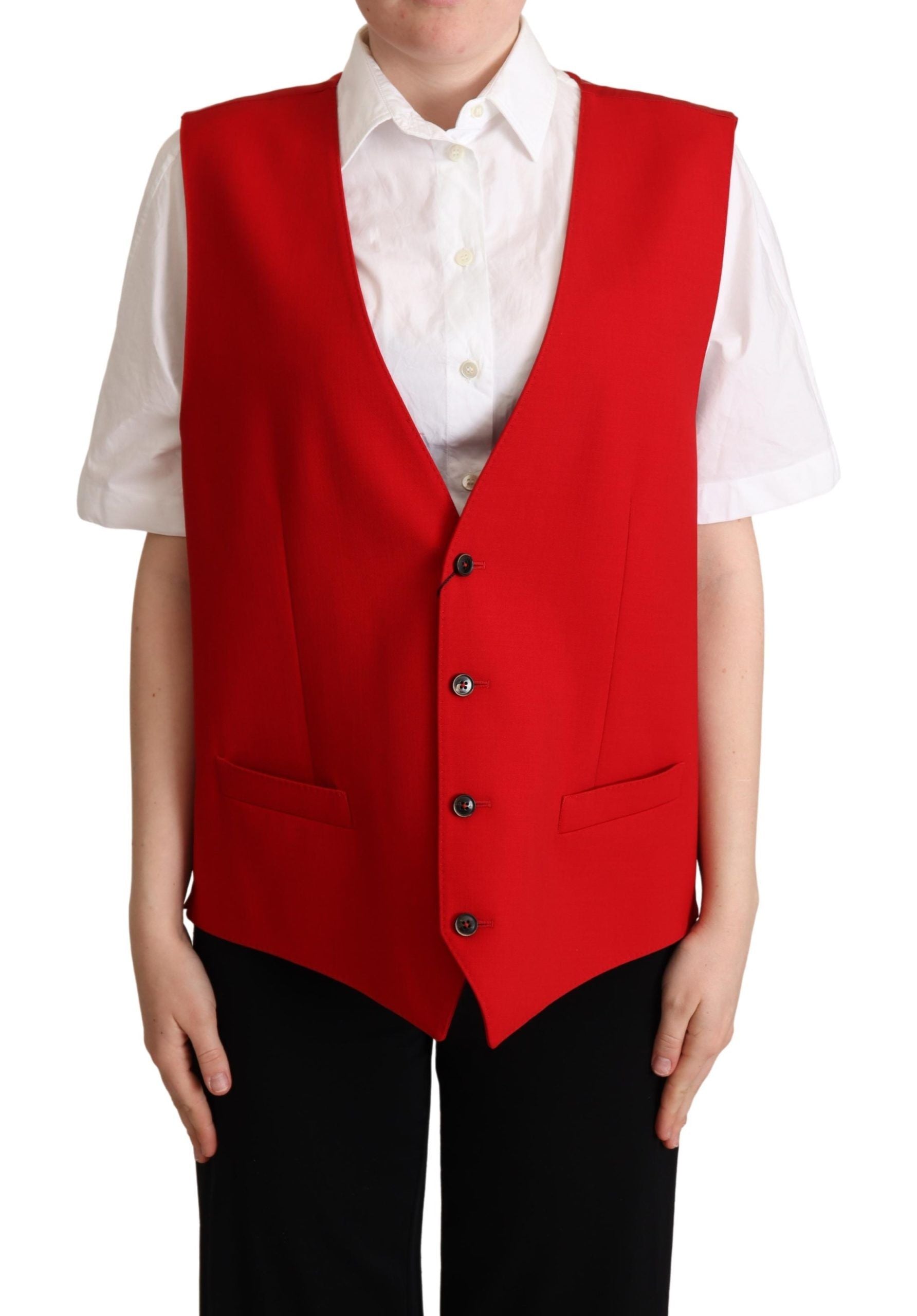 Elegant Red Virgin Wool Sleeveless Vest