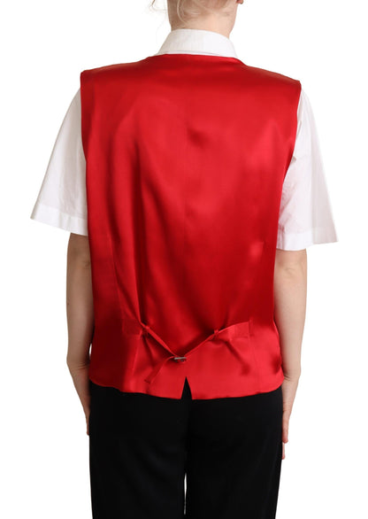 Elegant Red Virgin Wool Sleeveless Vest