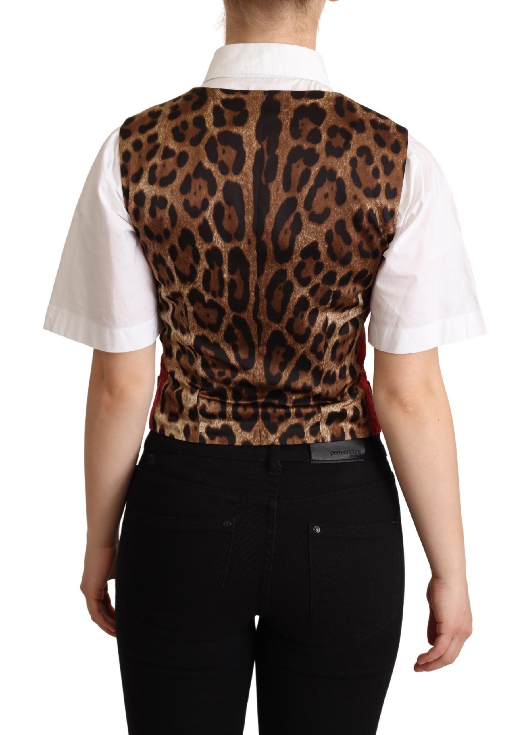 Red Brocade Leopard Print Waistcoat