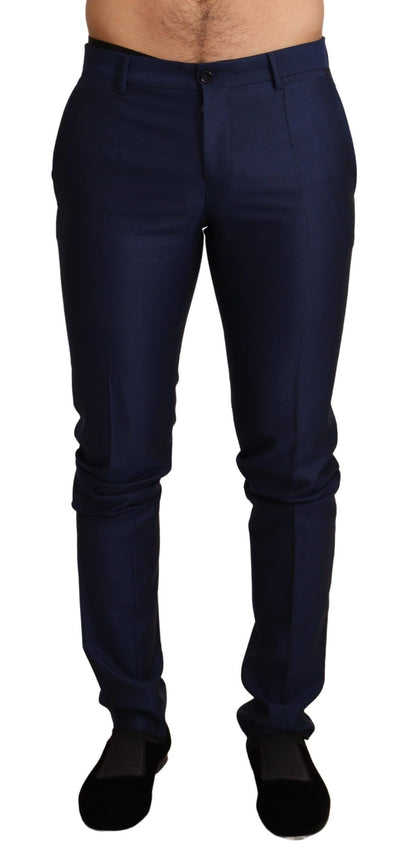 Elegant Navy Slim Fit Men's Wool Trousers