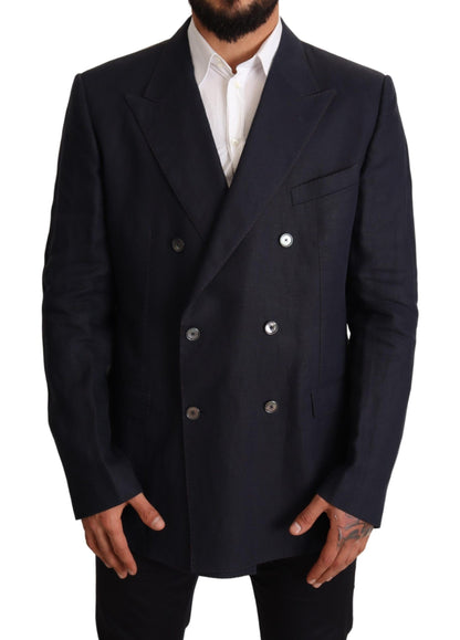 Elegant Dark Blue Double-Breasted Blazer