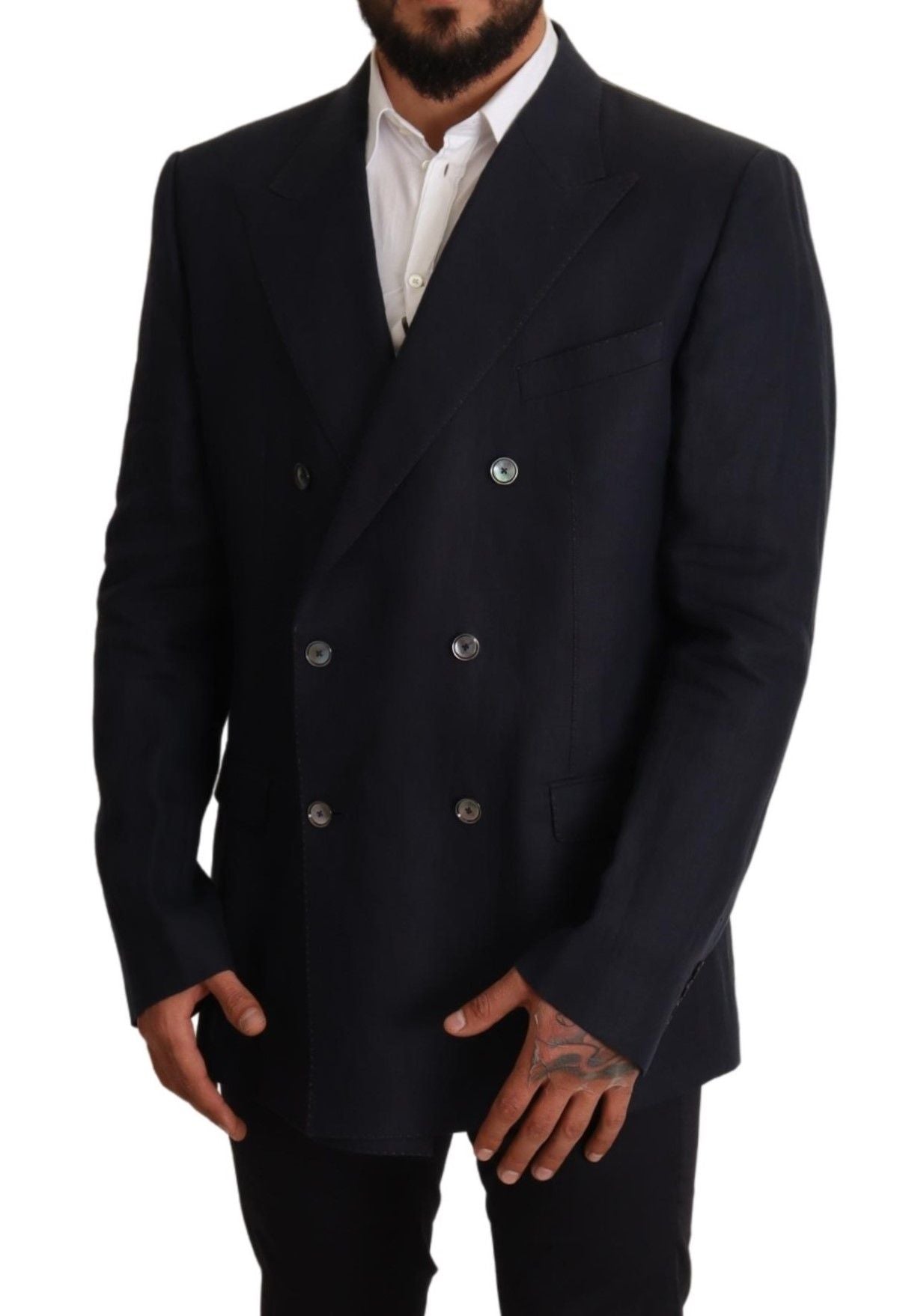 Elegant Dark Blue Double-Breasted Blazer