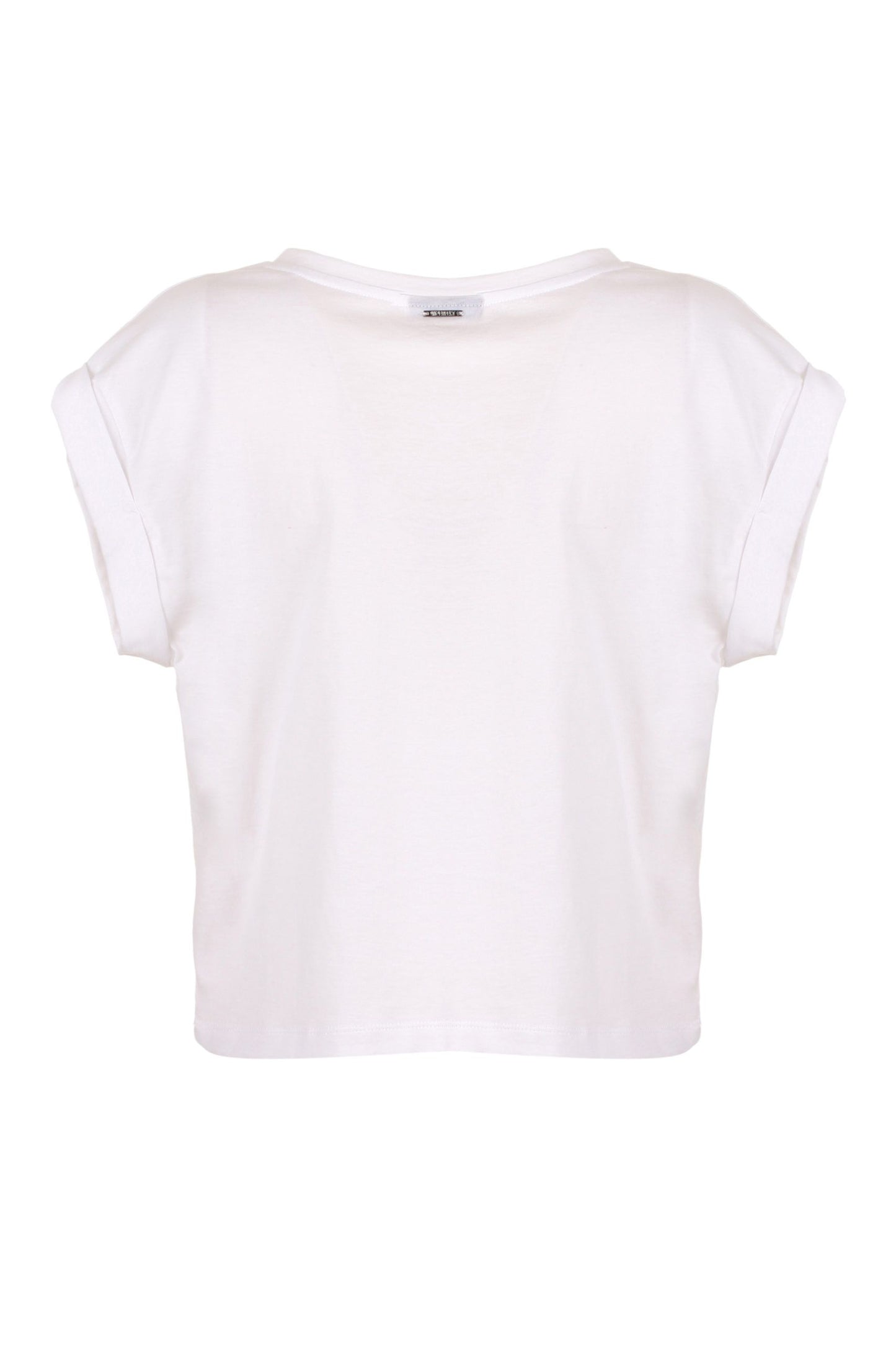 Chic White Cotton Tee with Brass Accents