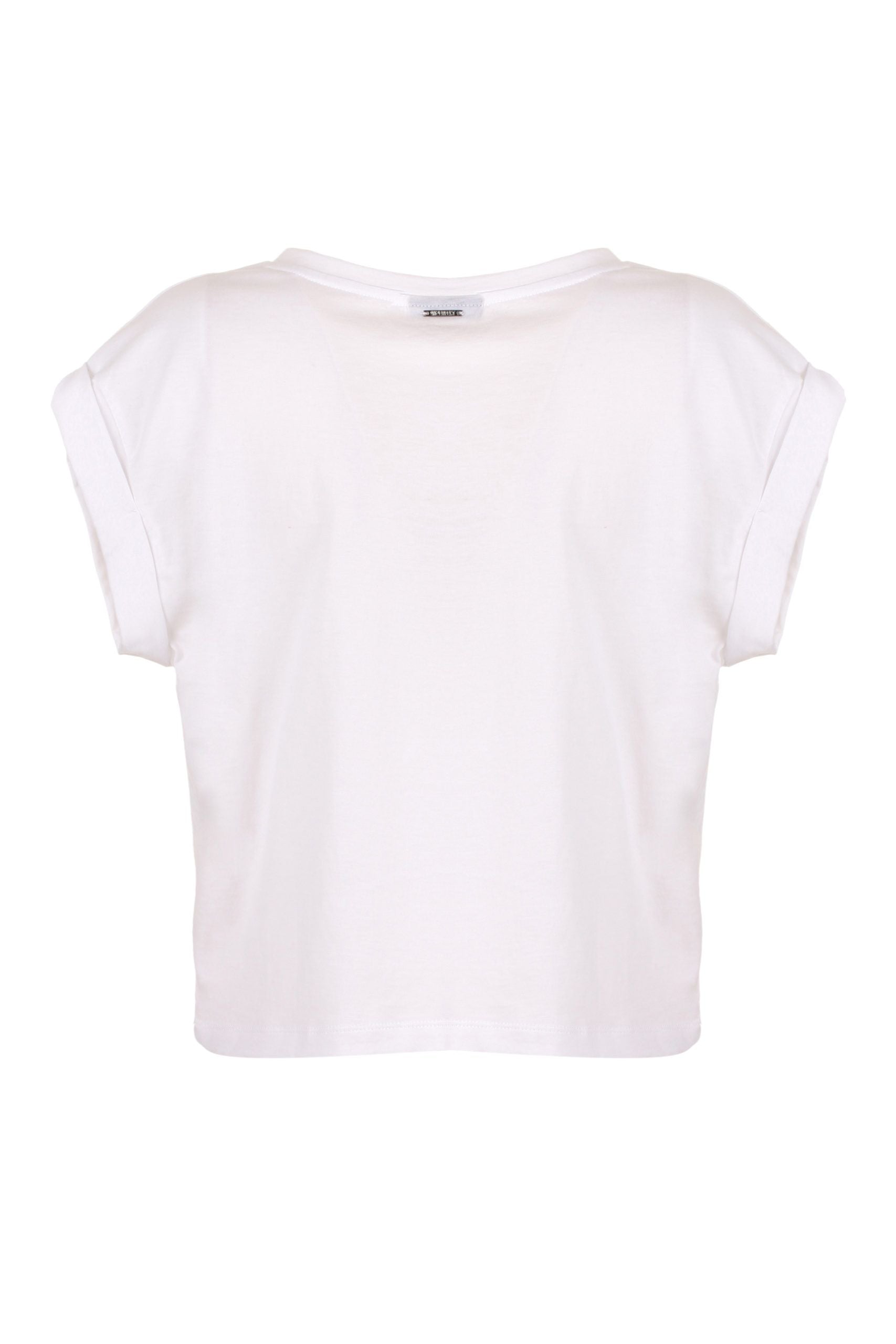 Chic White Cotton Tee with Brass Accents