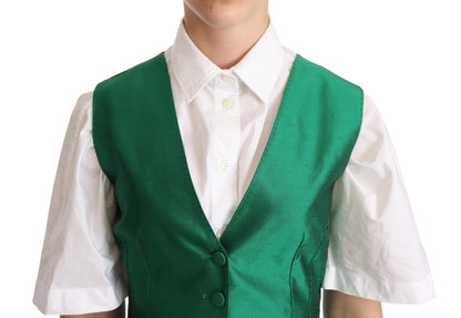 Elegant Green Silk Blend Waistcoat