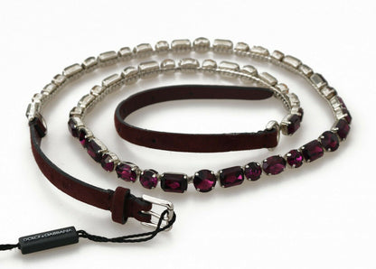 Elegant Leather Crystal-Embellished Belt