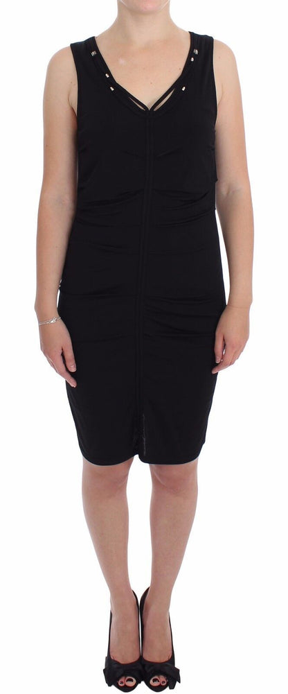 Elegant Black Sheath Jersey Knee-Length Dress