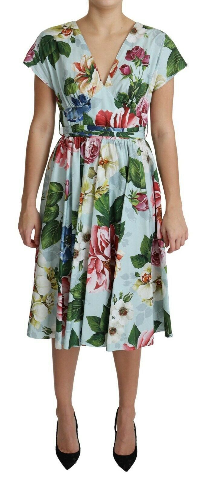 Floral Elegance V-Neck Cotton Dress