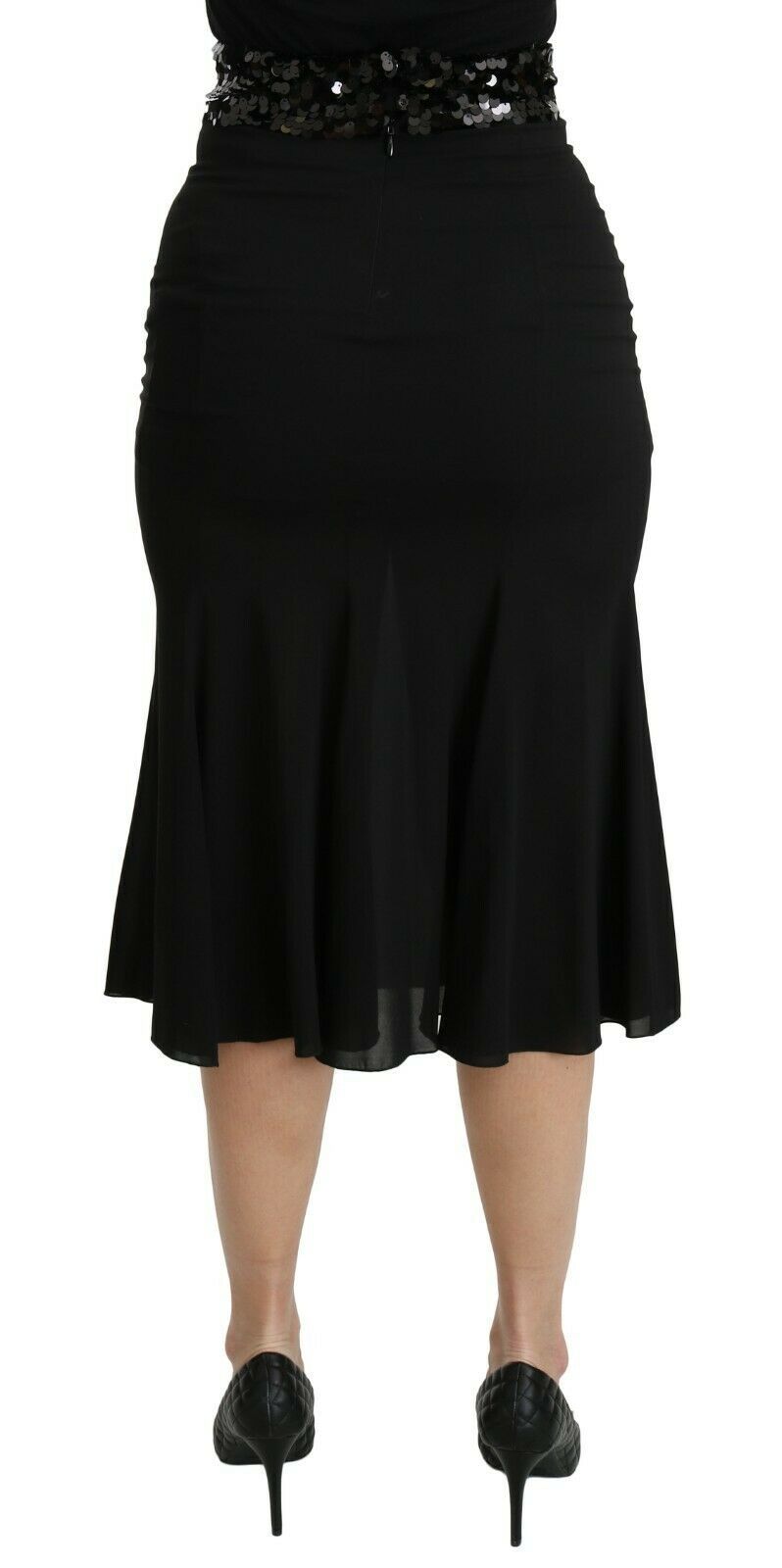 Chic High Waist Black Silk Blend Skirt