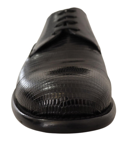 Elegant Black Lizard Skin Derby Shoes