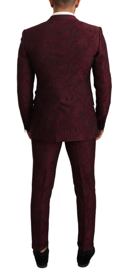 Elegant Maroon Leaf Pattern Two-Piece Suit