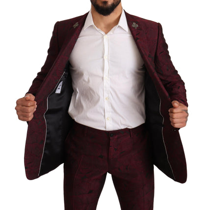 Elegant Maroon Leaf Pattern Two-Piece Suit