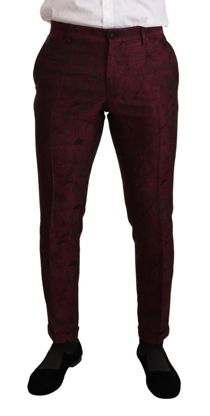 Elegant Maroon Leaf Pattern Two-Piece Suit