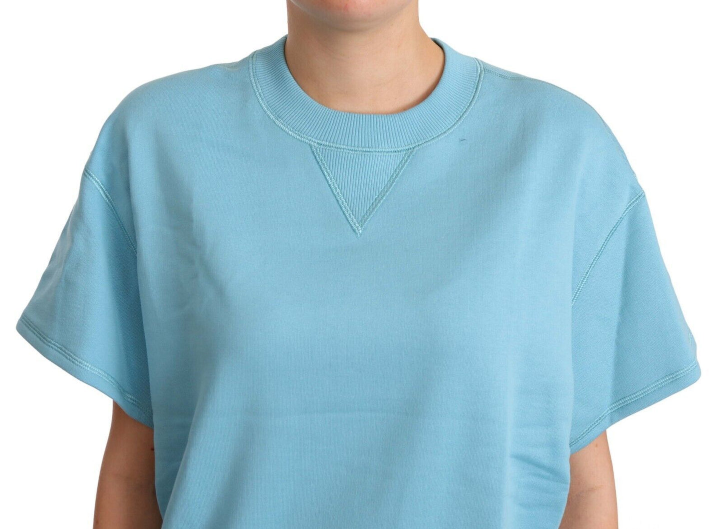 Elegant Blue Crew Neck Cotton Top