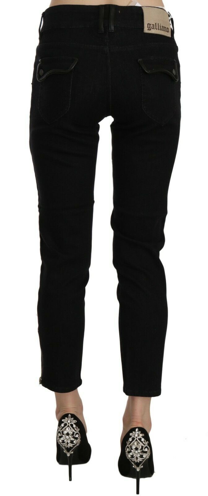 Chic Black Mid Waist Slim Cropped Jeans