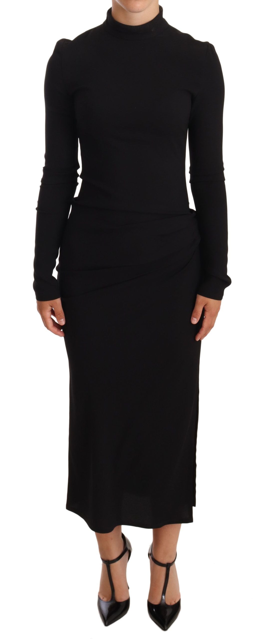 Elegant Black Turtleneck Sheath Dress